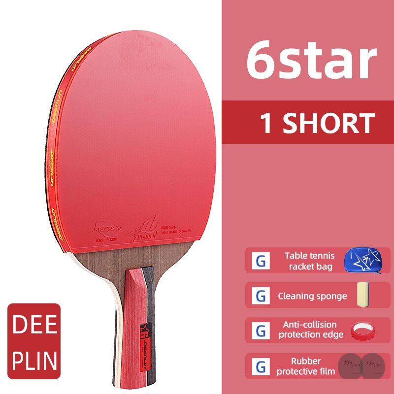 Ping Pong Rackets Short Long Handle Carbon Blade Rubber With Double Face Pimples In Tennis Table Racket With Case: 6 star 1 short