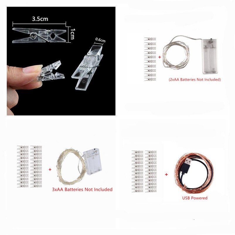 2M/5M/10M Photo Clip DIY LED String Lights Fairy Lights Outdoor USB Battery Operated Garland Christmas Decoration Room Wedding