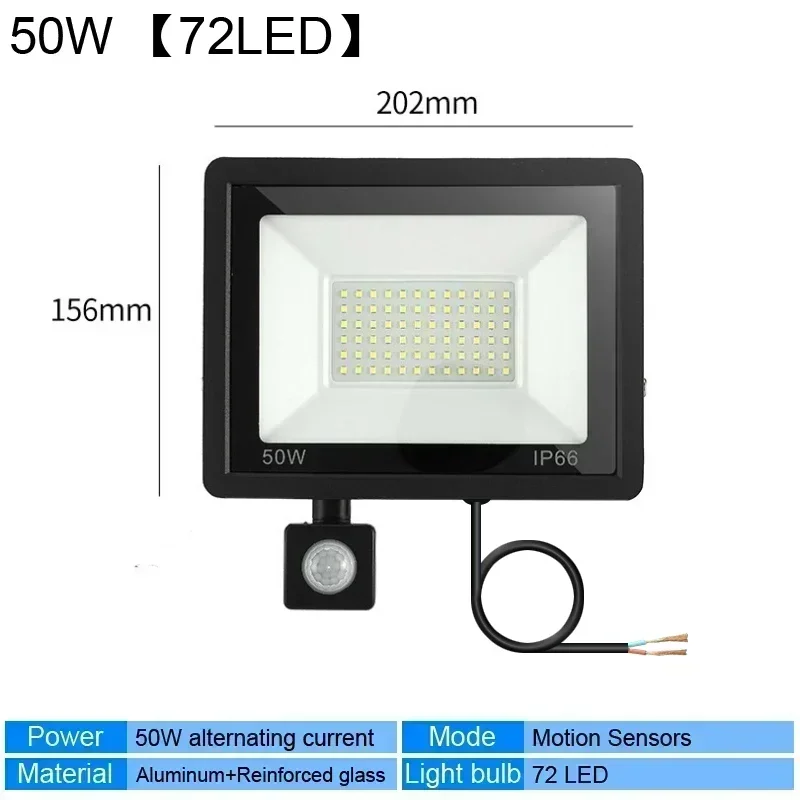 Motion Sensor LED Flood Light 50W 30W 10W AC 220V Waterproof IP65 Reflector Floodlight Lamp foco Led Exterior Spot Outdoor Light: Sea Blue / 20W