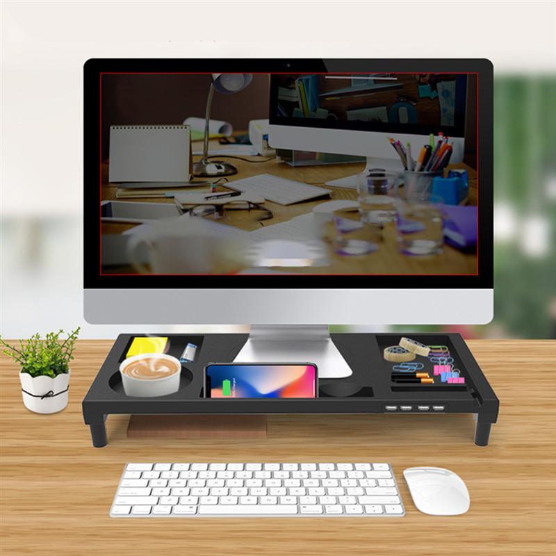 Desktop Monitor Notebook Laptop Stand Space Bar Non-slip Desk Riser with 4-ports USB charger for iMac MacBook Pro Air