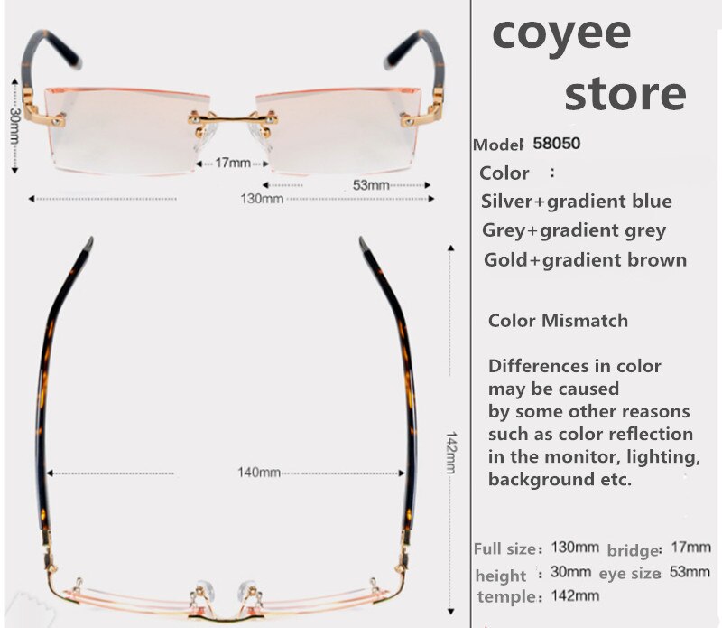 Ultralight Men Rimless Eyeglass Frames Myopia Spectacles Gradient Diamond Trimming Glasses Frames Prescription Optical Eyewear