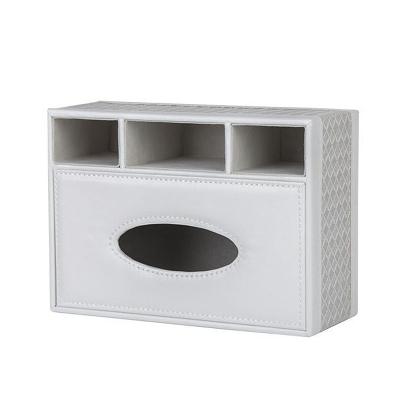 Multifunction PU Leather Pen Pencil Remote Control Tissue Box Cover Holder Desk Storage Box Container for Home and Office Use (W