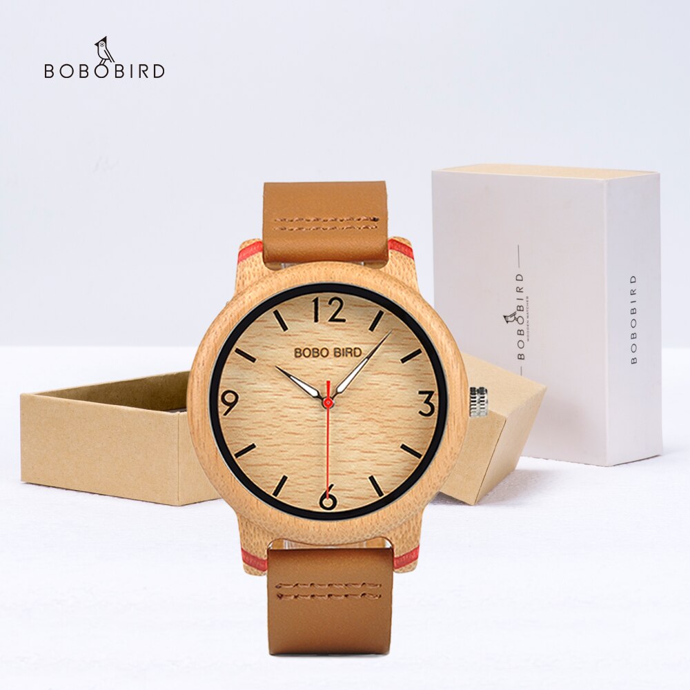 BOBO BIRD-reloj de madera para hombre, cronógrafo de cuarzo, con correa de cuero, caja de papel de: GQ022-1A