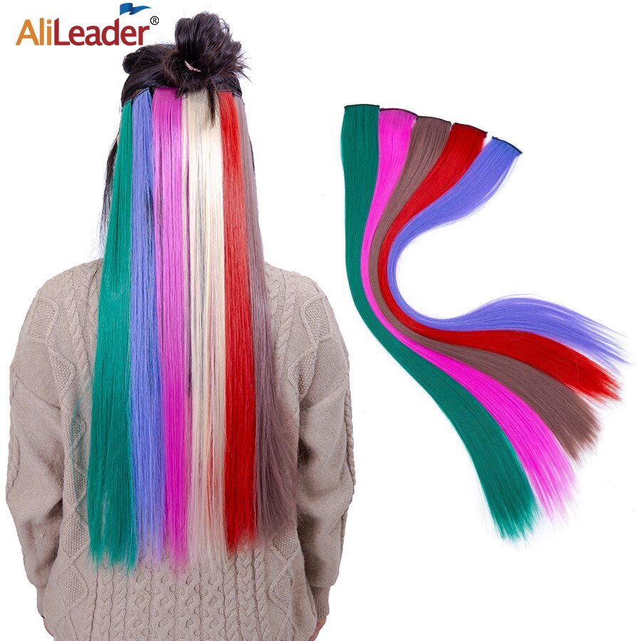 Alileader Regenboog Rechte Een Clip In Een Stuk Synthetische Haarstukjes Voor Vrouwen Onzichtbare Valse Haarverlenging Ombre Roze Rood