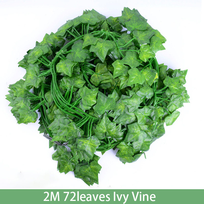 12 Uds. De plantas de hiedra artificiales de 2M, guirnalda de hojas, decoración colgante de pared, hojas de seda, enredadera de enredaderas para el hogar, jardín, decoración de boda: Negro