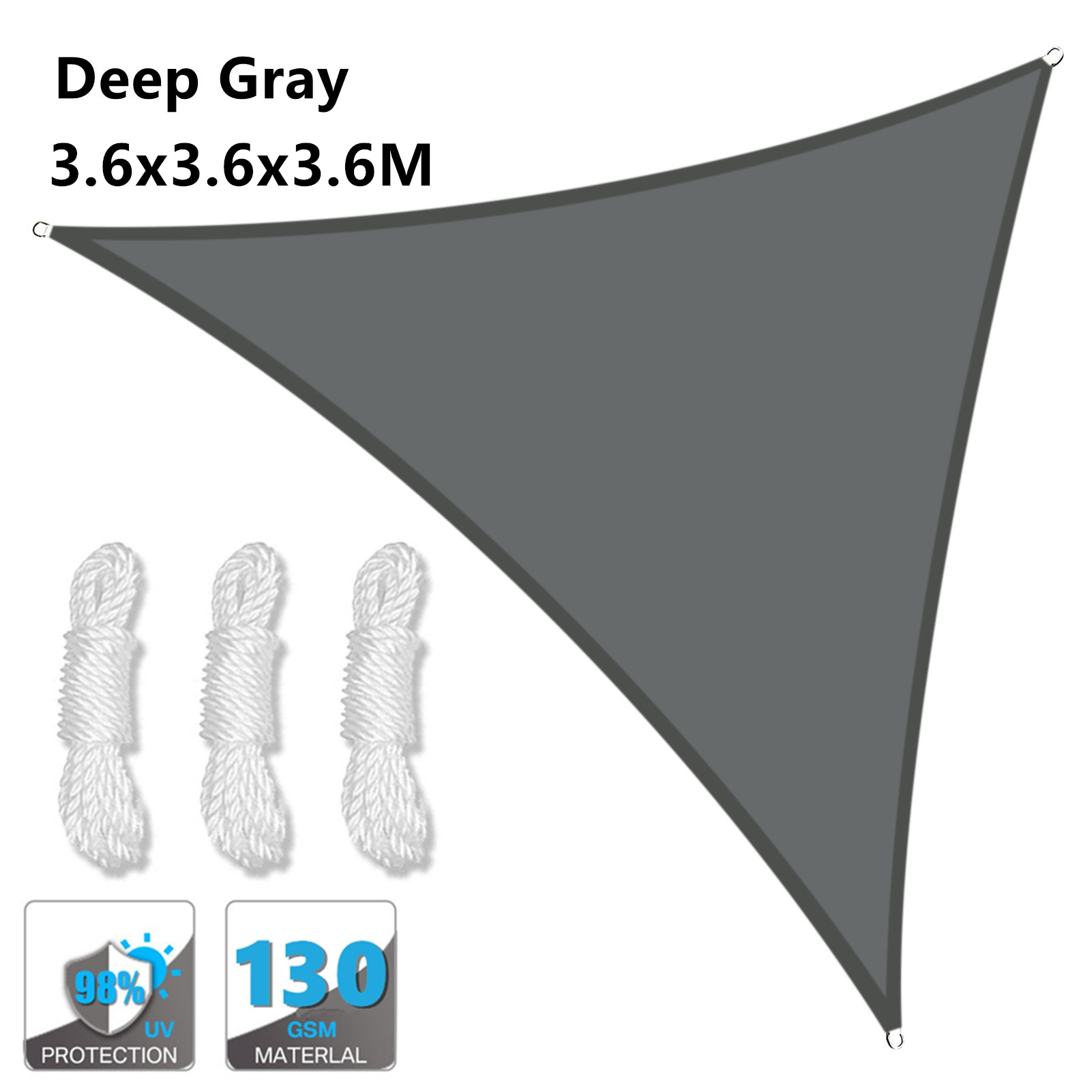 280GSM Grey Awnings Shade Sail Cloth Waterproof Oxford Garden Square/Triangle Sunshade 98%UV protection outdoor Canopy: Tiangle DG 3.6x3.6M