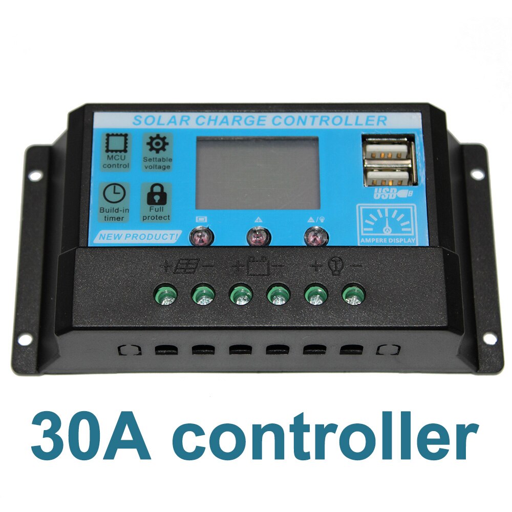 Solpanel controller 10a 20a 30a dobbelt usb port solar lade regulator 12v 24v til hjemmet solpanel sæt: 30a sol-controller