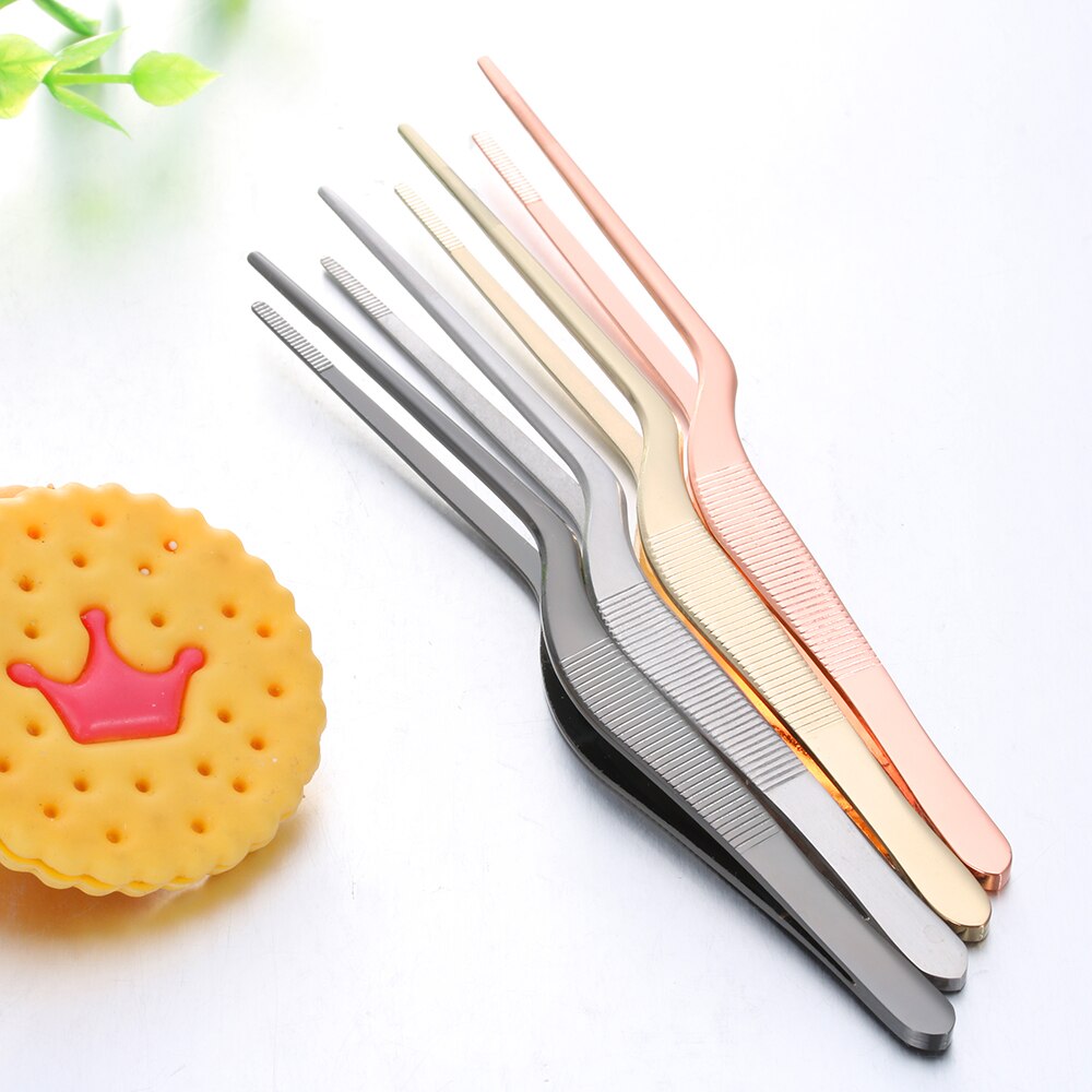 1PC Plating Stainless Steel Bend Food Tweezer BBQ Clip Serving Presentation Barbecue Tongs Chef Home Kitchen Accessory Tools