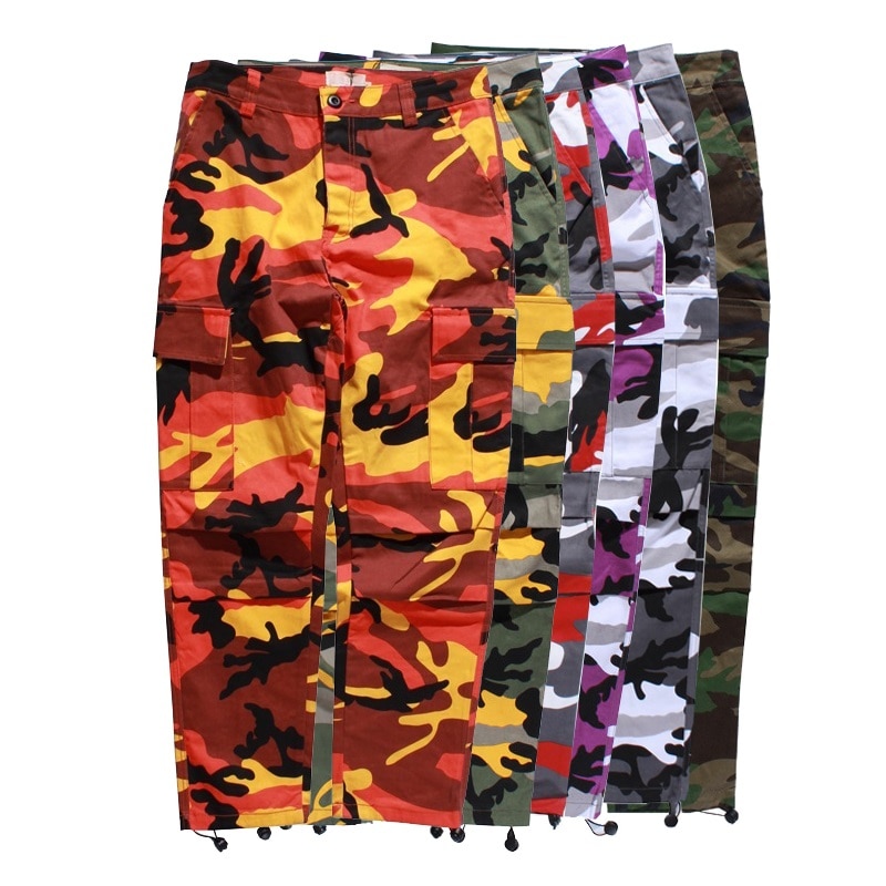 Icpans cargo byxor herr joggingbyxor fullängds bomullsfickor byxa casual orange röd lila rosa camo byxor manliga streetwear byxor