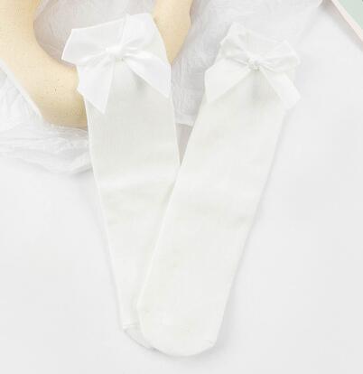 Jambières en coton pour bébé fille, bas en dentelle avec double aiguille et nœud papillon, tenue chaude pour les jambes,: white