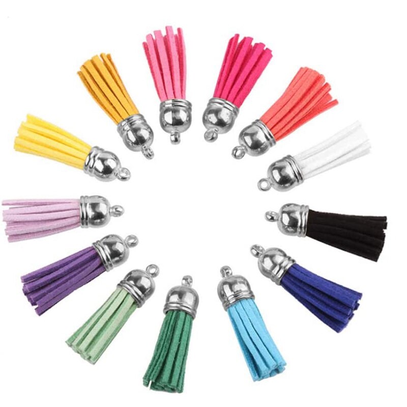 Nøgleringe med farverige kvastvedhæng massesæt med kæde og springringe til nøglering, gør-det-selv tilbehør, håndværk