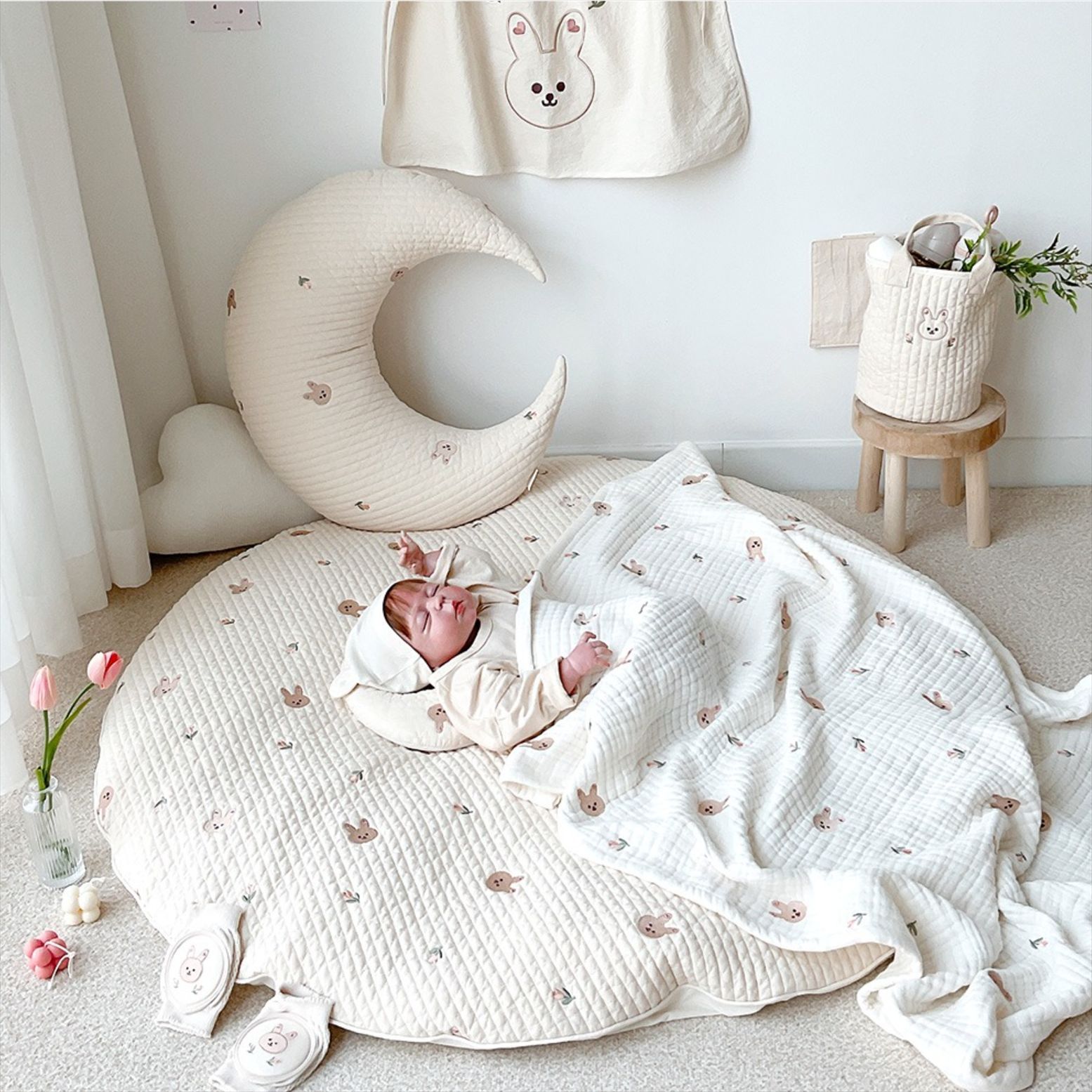 Tapis de sol rond et épais cousus en forme d&#39;ours pour bébé, accessoire de jeu coréen, tente décorative pour chambre de -né, accessoire Photo pour -né