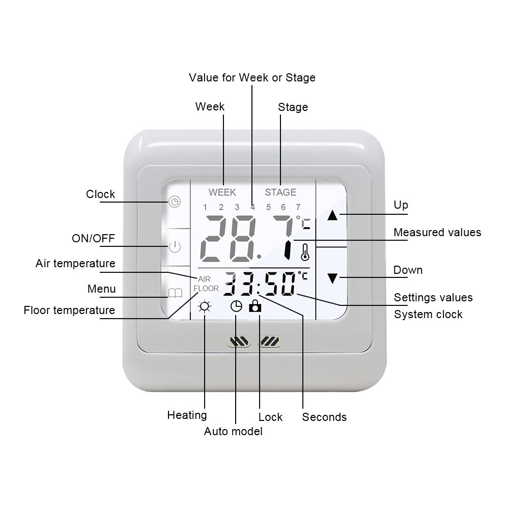 16A Digital Touch Screen Floor Heating Thermostat Room Warm Temperature Controller Auto Control with LCD Backlight