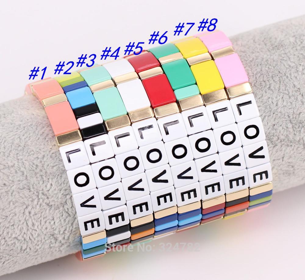 3- strengs tegelarmband, tila-armband, rekbare armbanden met emaille liefdesbriefkralen