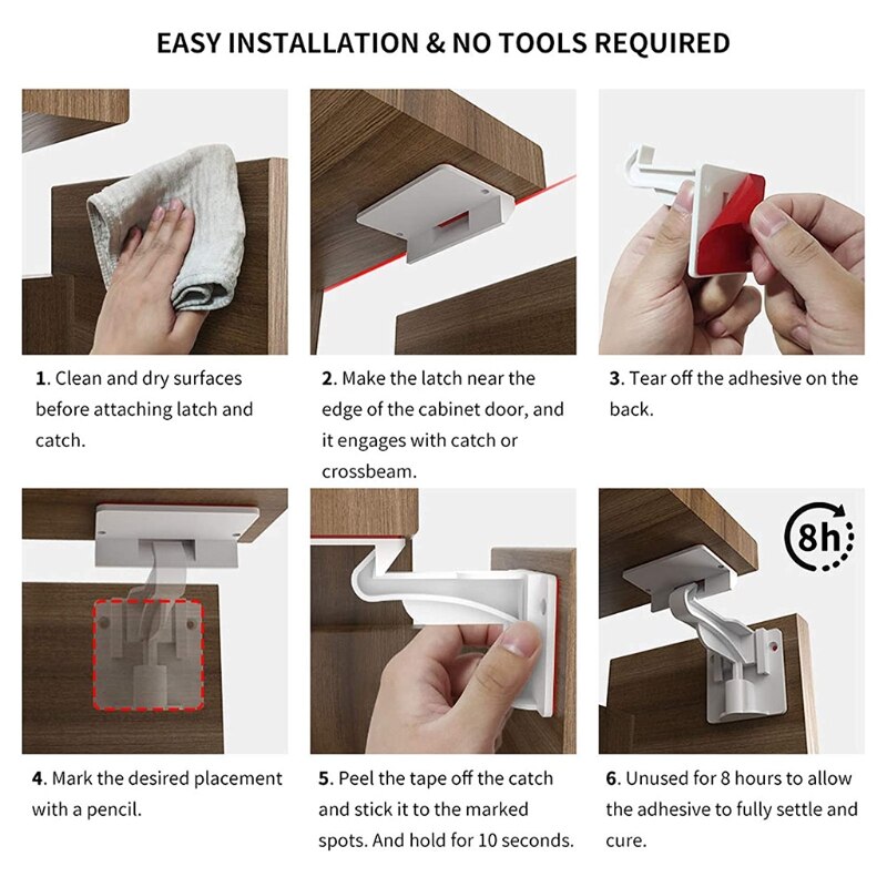 Kind Proof Kabinet Sloten Baby Veiligheid Proofing Sloten Geen Boren Klink Voor Kasten Lades 87HD