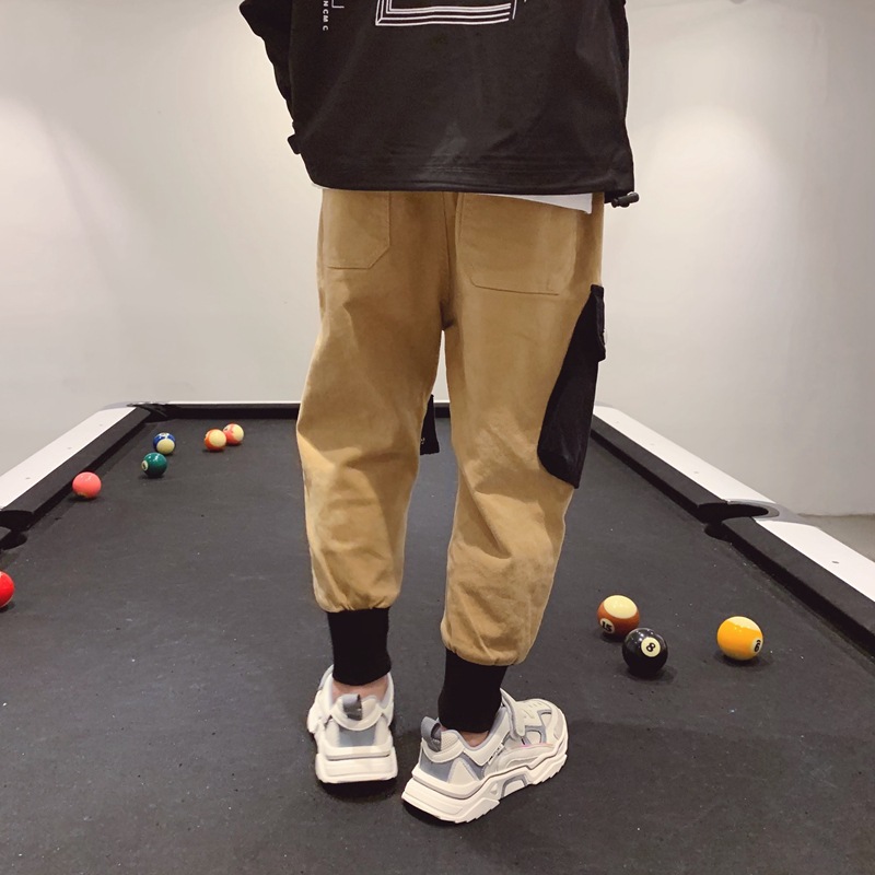 Hip Hop Boy Clothes Harem Pants Side Patchwork Khaki Trousers Kids Cargo Jogger Pants Children's Clothing Elastic Ankle Bottoms