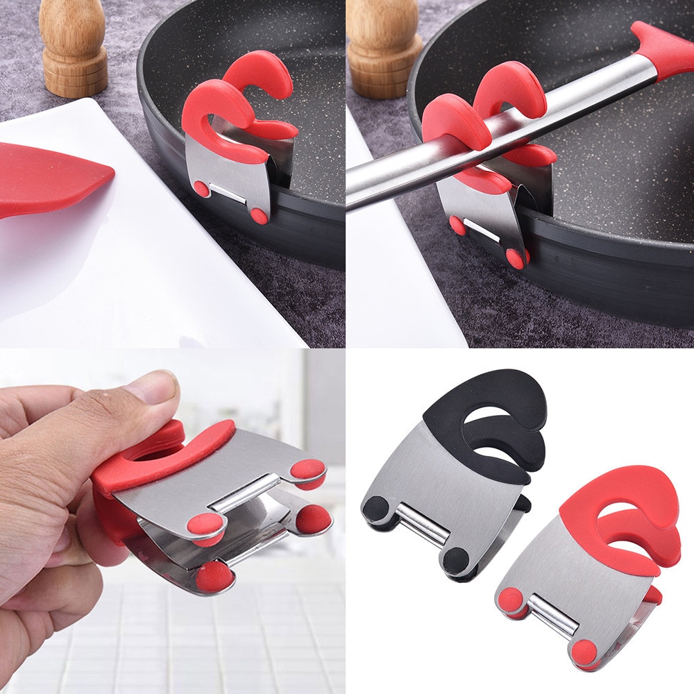Stainless Steel Pot Clip Scoop Clamp Tongs Holder for Pot Pan Spoon Holder Spatula Storage Rack Kitchen Cooking Tools
