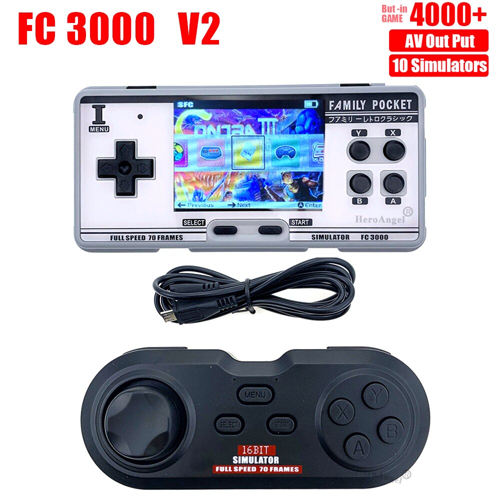 Consola de videojuegos portátil FC3000 con pantalla IPS, 10 simuladores, Color negro y gris, 4000 juegos integrados: IPS Grey w controler