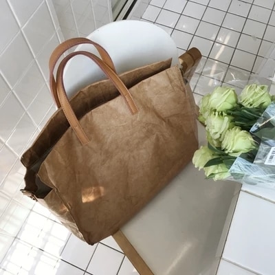 Houten dames transparant kraftpapier vintage schoudertassen brief effen casual tote handtassen pu leer reis boodschappentas