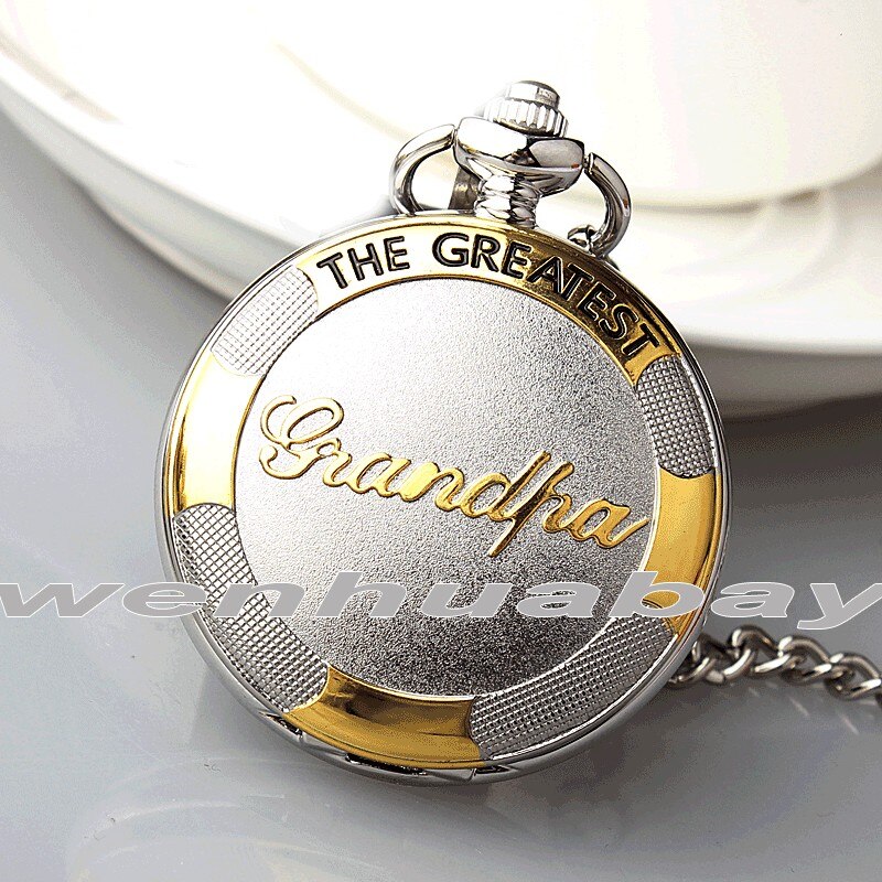 Luxe zilveren gouden quartz zakhorloge opa zakhorloges met ketting voor heren opa kerst relogio de bolso: Zilveren horloge