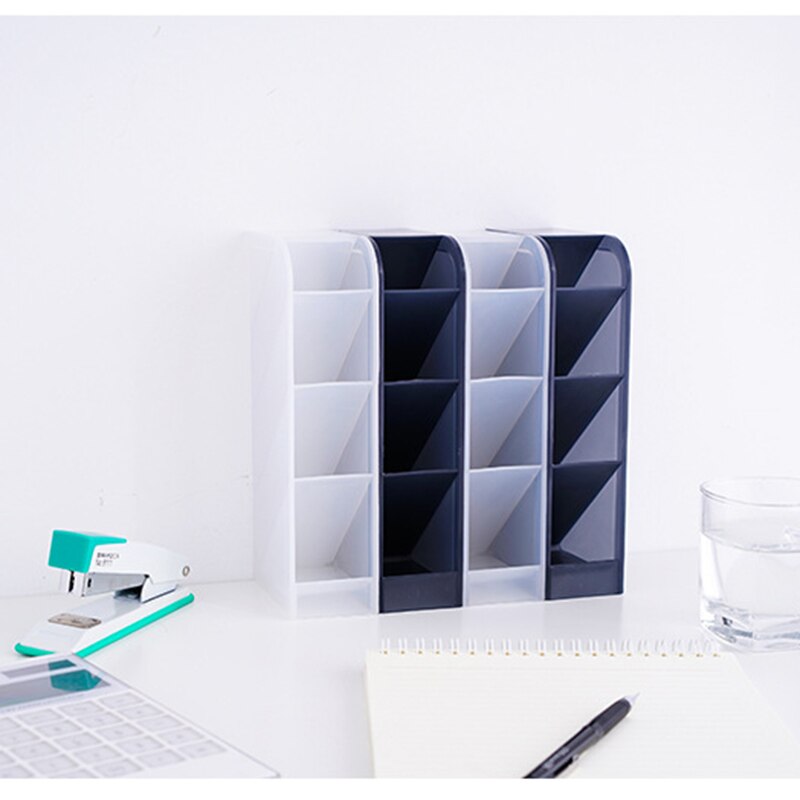 1PCS Desk Pen Pencil Organizer Multi-function 4 Grid Desktop Pen Holder Office School Storage Case Clear White Black Plastic Box