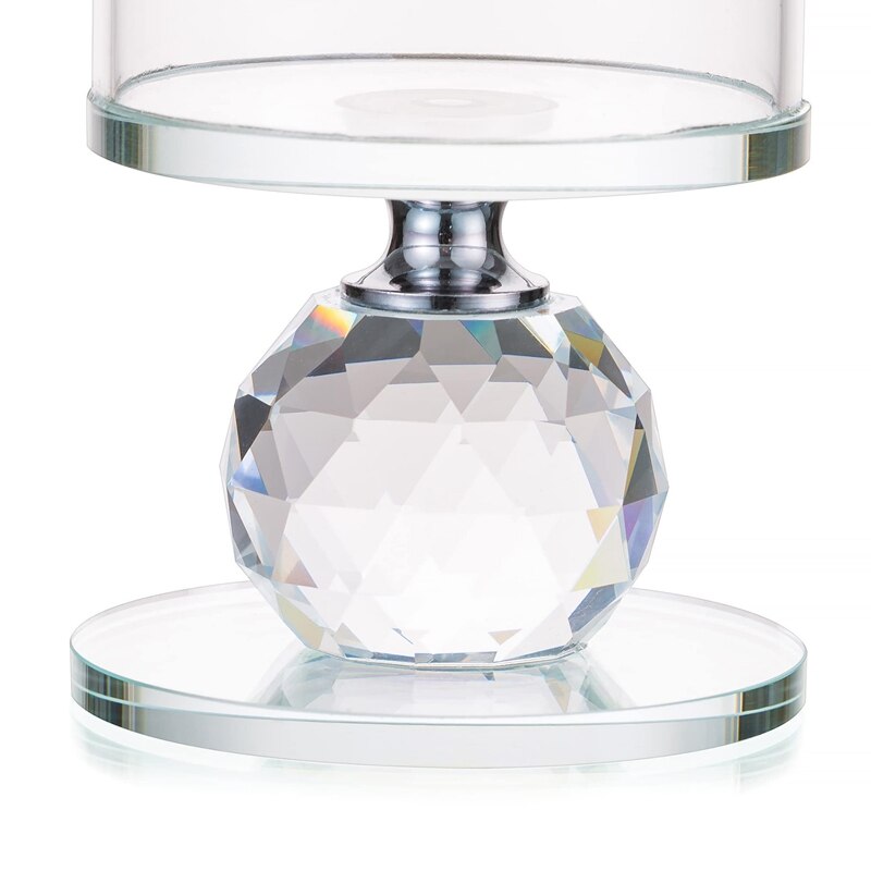 Crystal Glass Pillar Candle Holder Clear Glass Candle Holder with Glass Covers for Table Centerpiece Decoration