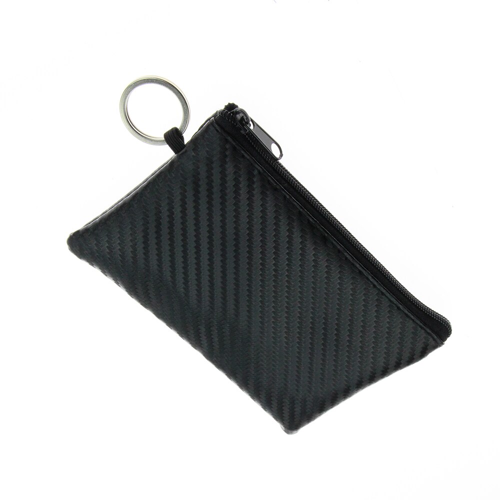 Mini fones de ouvido bolsa de fibra de carbono bolsa de couro do plutônio pequeno zíper moeda bolsa titular do cartão dinheiro chave carteira com anel presentes