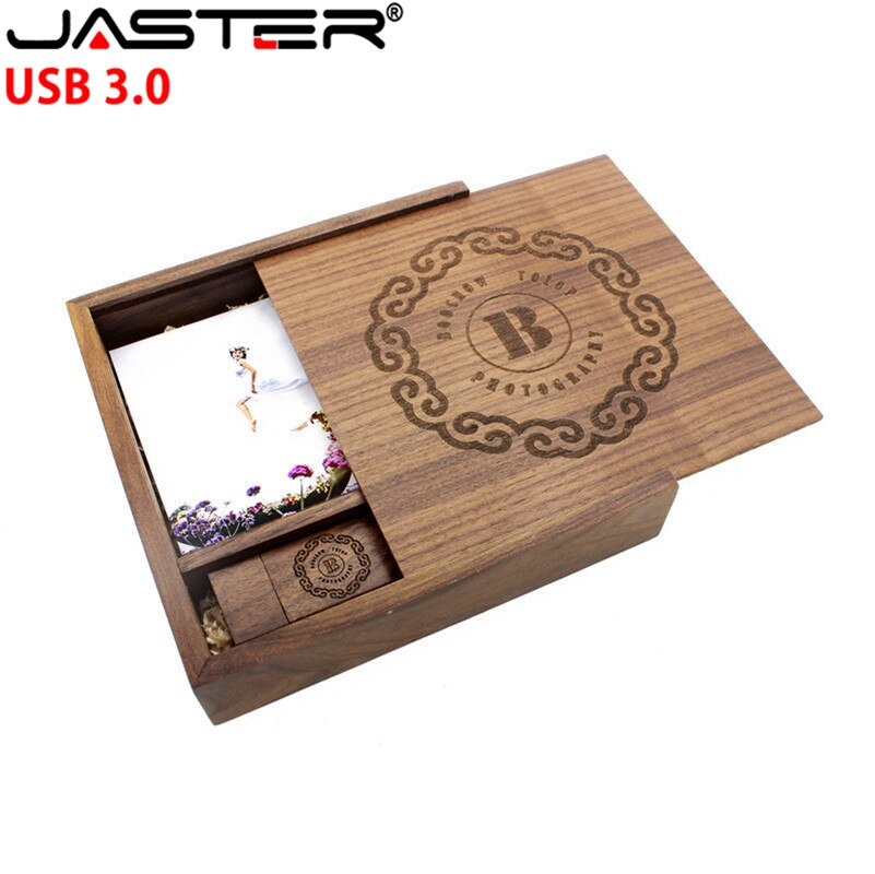 JASTER Holz Foto Album Box USB 3,0 Stick DIY Gravierte Logo Hochzeit Speicher