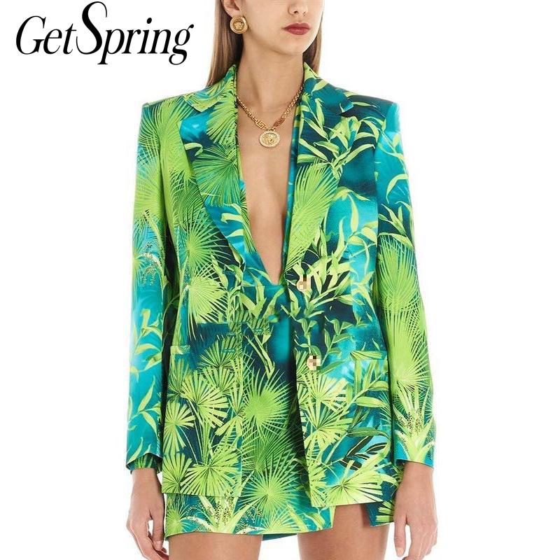 Getspring dame blazer rød grøn blazer jakkesæt blomstret plus size dame blazer og jakke langærmet feminino jakke frakke