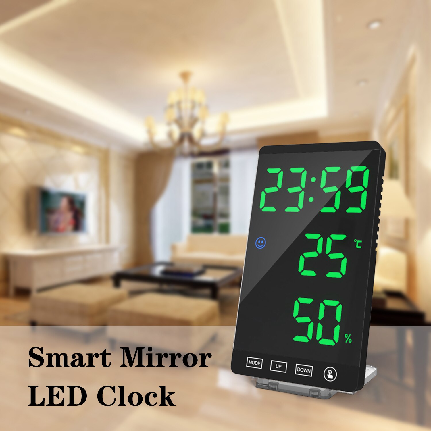 Touch screen LED digital alarm clock with with temperature and humidity meter 12/24 hours switch Dimmable clock