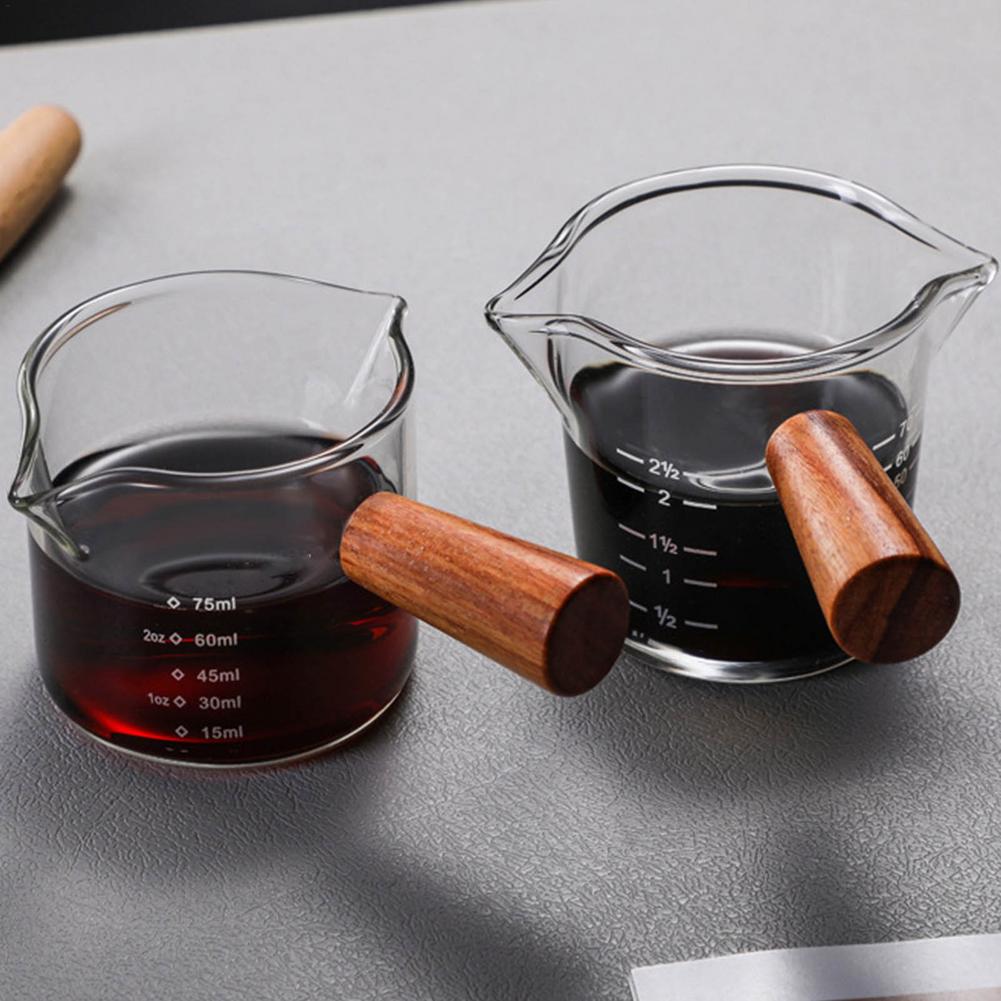 Clear Espresso Shot Glass Double Spouts Glass Measuring Cup Heat-Resistant Handle Scale Wine Milk Coffee Measure Jug