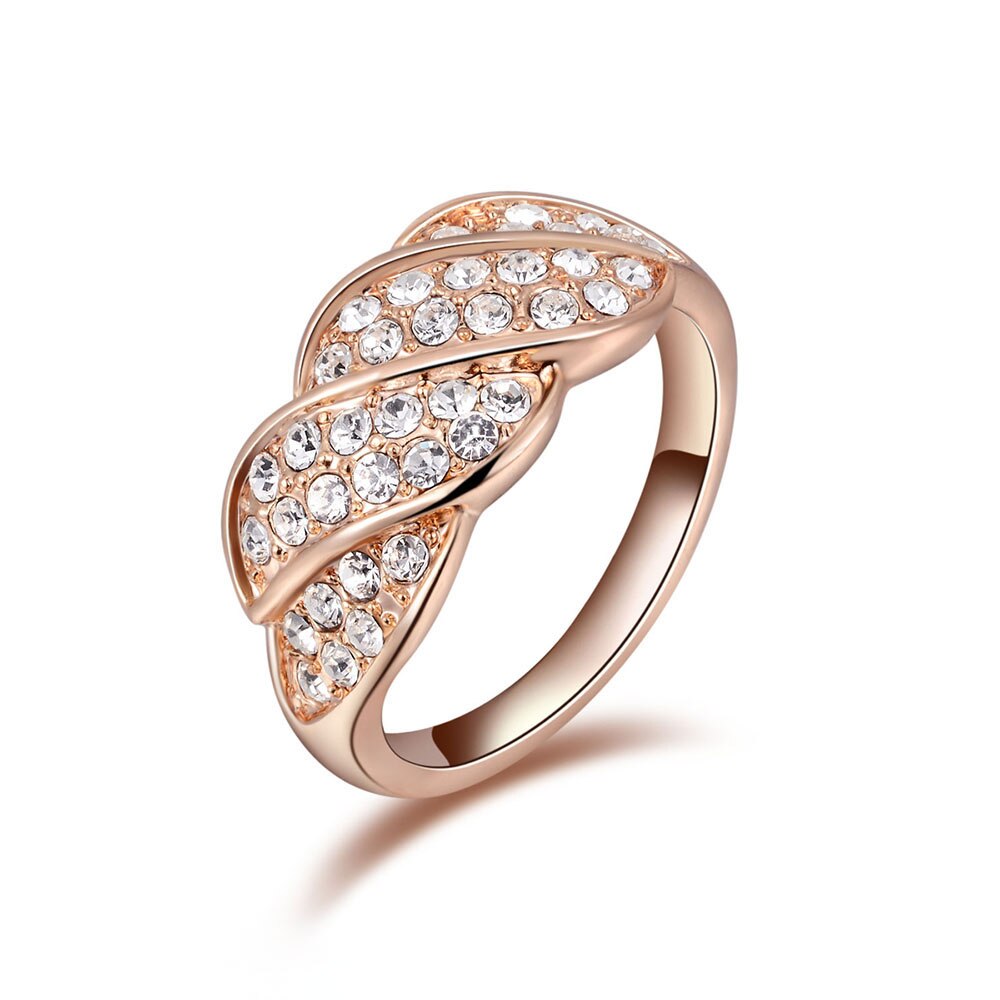 Lokaer moderno forma ondulada Cubic Zirconia anillos de aniversario joyería para mujeres niñas oro rosa de Navidad de cumpleaños A2010238320: 8 / Rose Gold