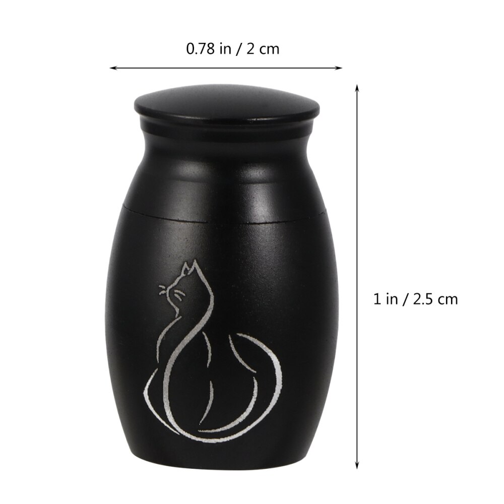 Pet Stainless Steel Cinerary Funerary Urn Jar Kitten Printed Urn Container with Opening Screw Lids (Black)