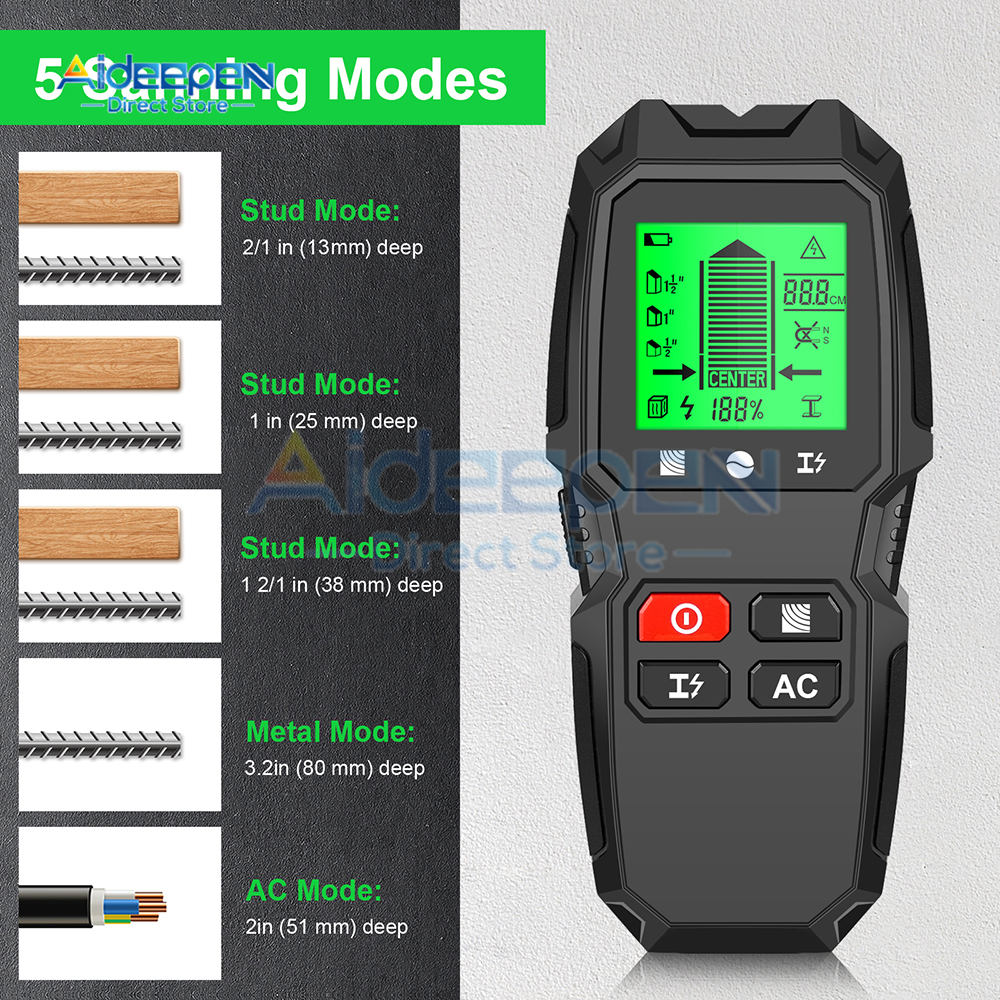 HW-QB6 Wall Stud Finder Sensor Wandscanner 5-in-1 LCD Elektronische detector Edge Center Houtstroom Metaal Live Draden Detectie