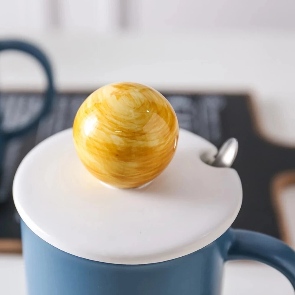 Kids Universe Coffee Mugs 3D Planets Cups With Lid Ceramic Milk Oat Drinks Breakfast Pot Funny 450ml