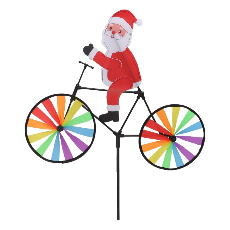 3D Grote Kerstman Op Fiets Windmolen Wind Spinner Draaimolen Yard Garden Decor Oct23-C