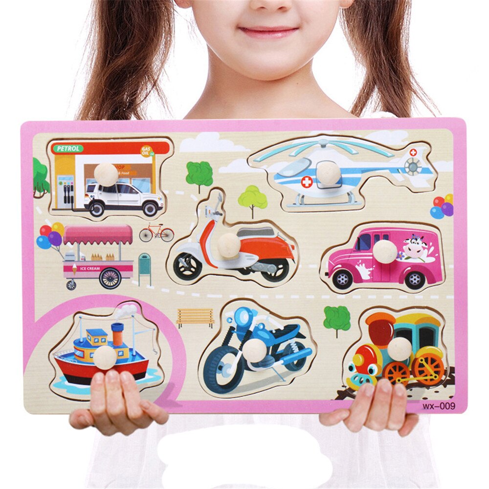 Brain Game Puzzles Toys Kids Educational Wooden Toy Animals Numbers Learning Puzzle Jigsaw Board Wood Baby Funny Toys: Traffic