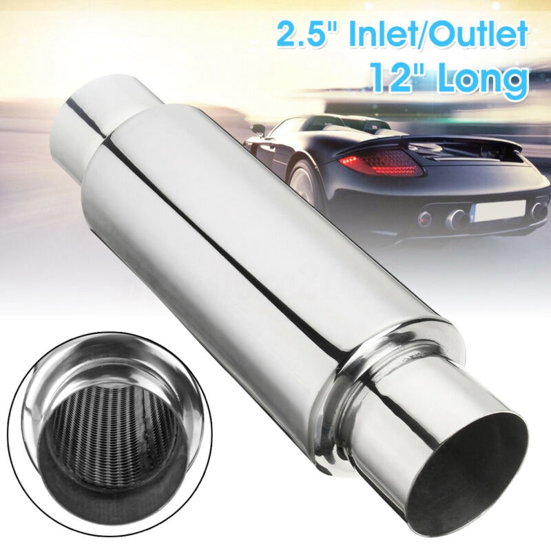 Car Exhaust Muffler 2.5 Inch Inlet Stainless Steel Universal Resonator 12 Inch Long Performance Muffler