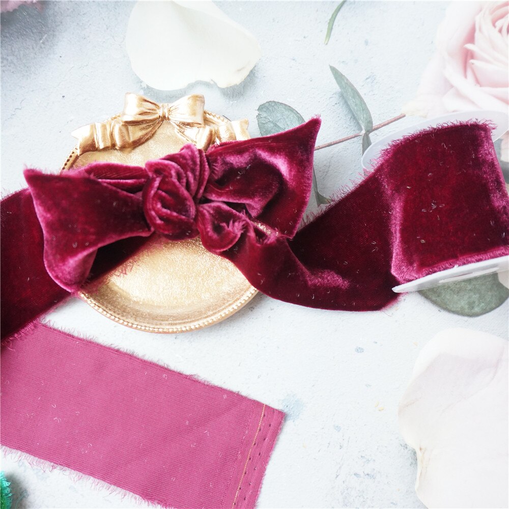 50mm Silk Velvet Ribbon With Frayed Edged Ribbon For Wedding Ribbon packaging ribbon 100% silk ribbon soft ribbon: 005