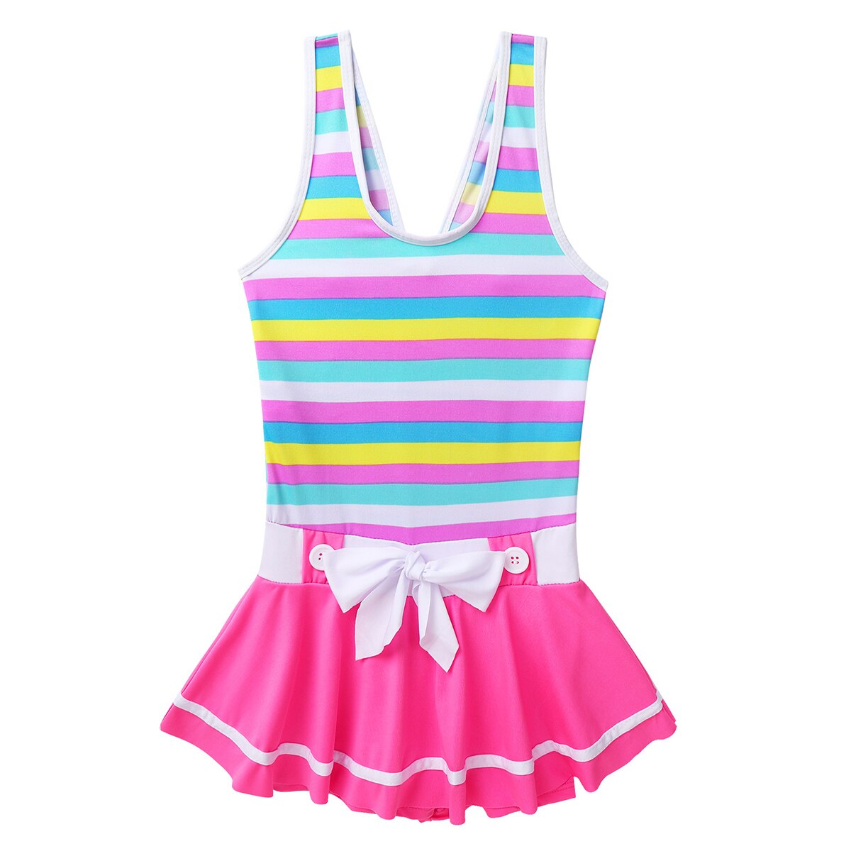 Summer Kids Girls One-piece Wide Shoulder Strap Striped Bowknot Swimsuit Swimwear Bathing Suit Children Quick Dry Swim Beachwear