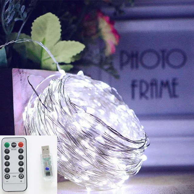 2/5/10/20M Silber Draht Lichterketten USB Fernbedienung Im Freien Wasserdichte Weihnachten Hochzeit party Dekoration Luces: WHITE / US-Stecker