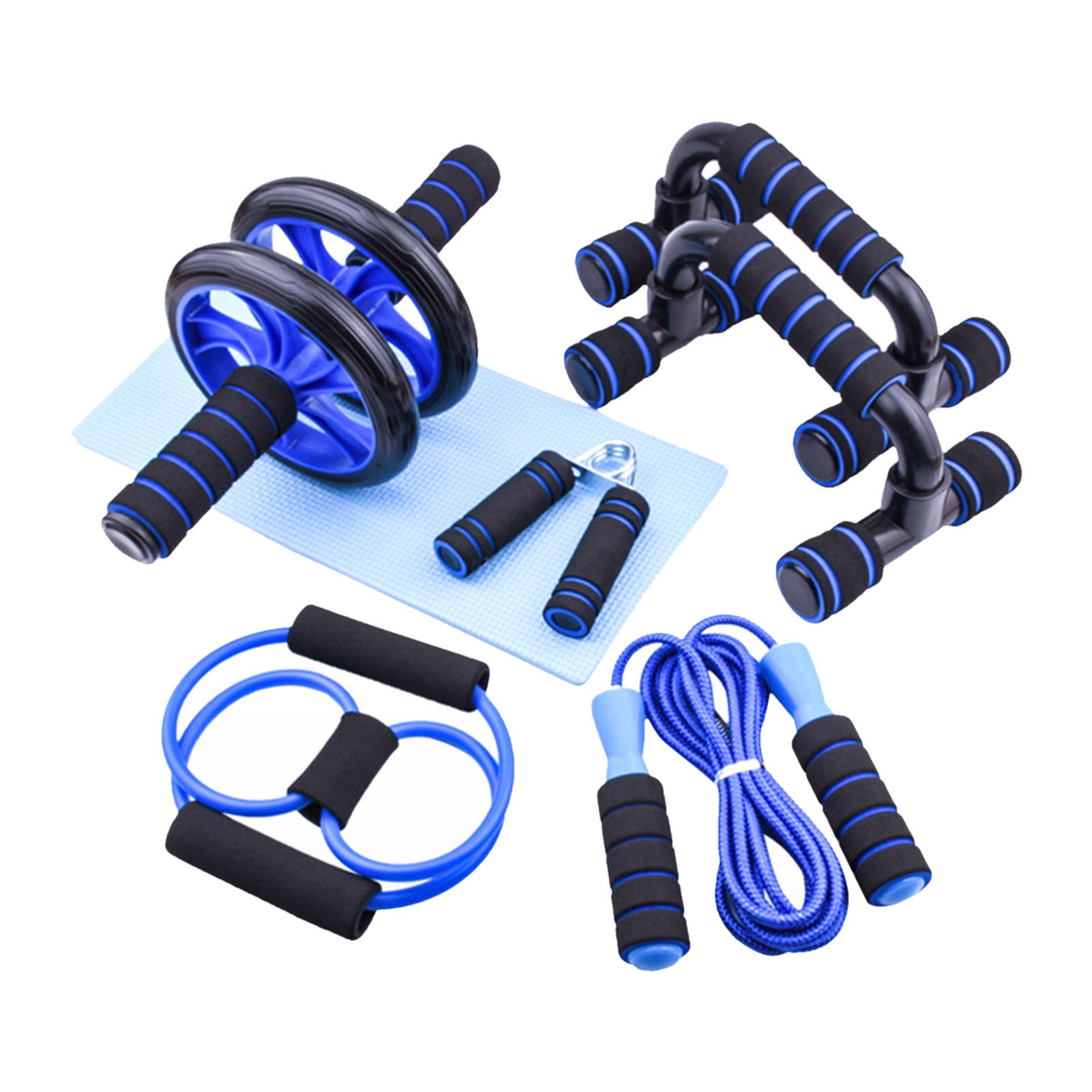 7-in-1 AB Wheel Roller Kit AB Wheel Roller Kit Press Roller Push-Up Bar Jump Rope Hand Gripper Knee Pad Fitness Workout Tools