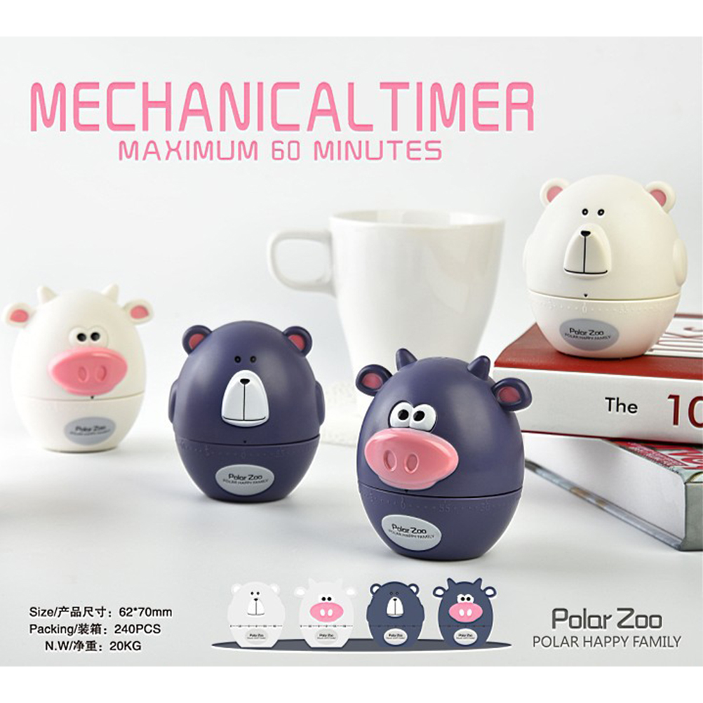 Cute Kitchen Timer for Cooking Cartoon Cow Timers Mechanical Manual Animal Shape Gadgets