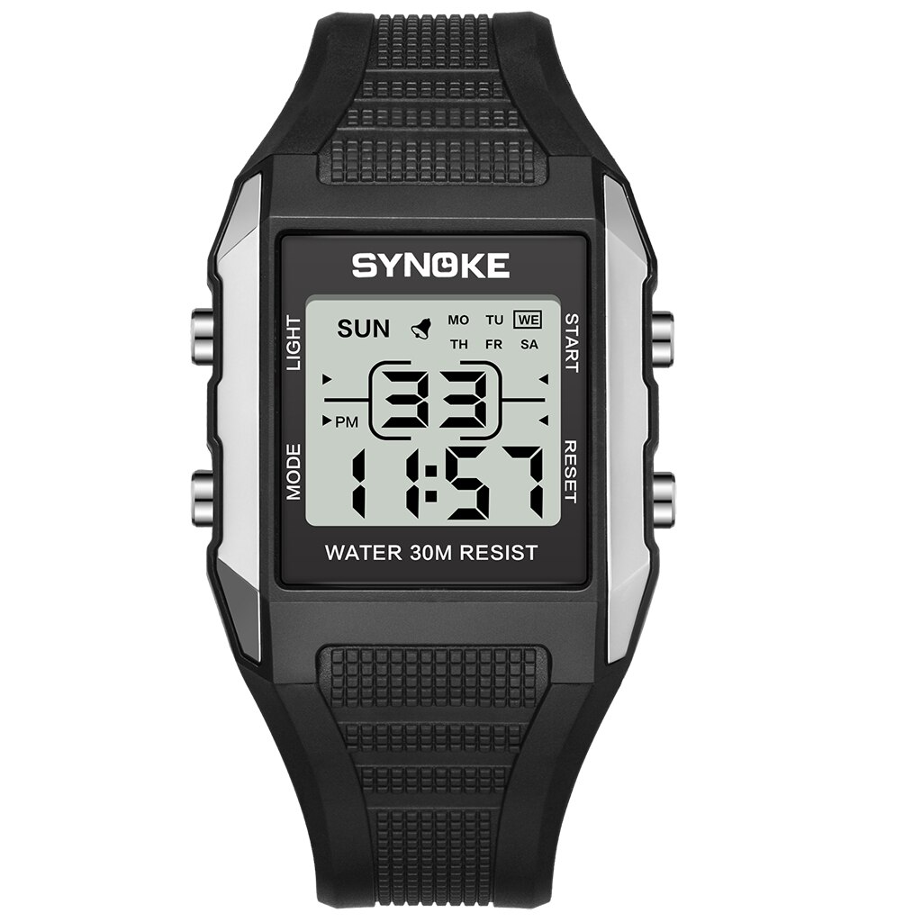 SYNOKE Mannen Horloge Digitale LED Horloge Waterdicht Lichtgevende Wijzerplaat Alarm Timing Multifunctionele Horloges relogios digitais desportivos: Zilver