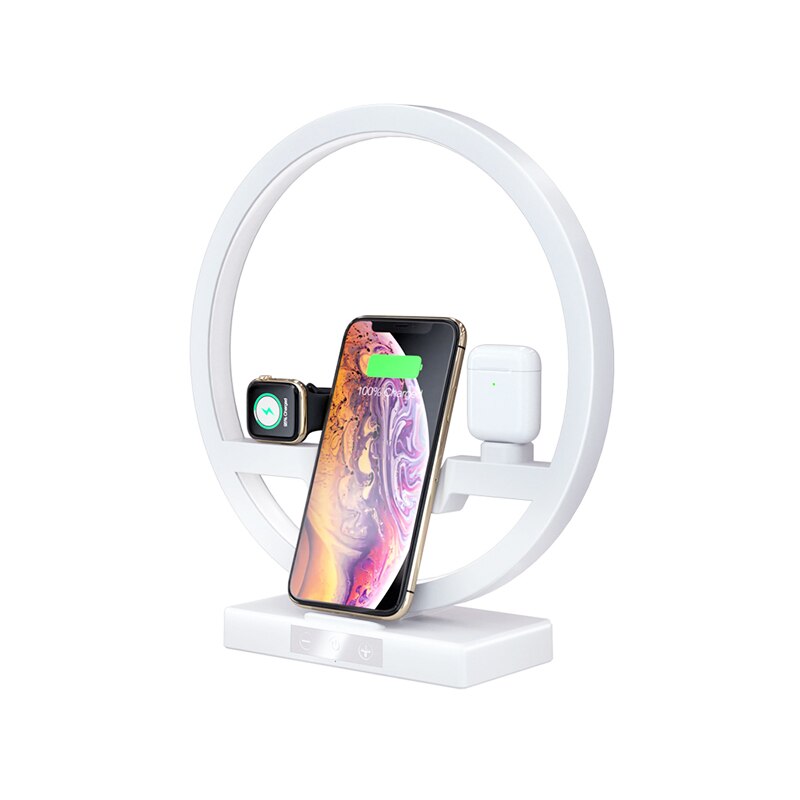 Estación de carga inalámbrica rápida QI 4 en 1 para iPhone 11 Pro Max Apple Watch 1 2 3 4 5 Airpods soporte de carga lámpara LED