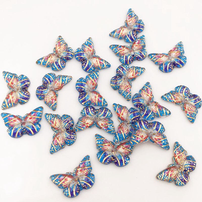 Shiny Resin Colorful Crystal Butterfly Flat back Rhinestone Scrapbook DIY Wedding Appliques 1 Hole Ornament Craft SG307