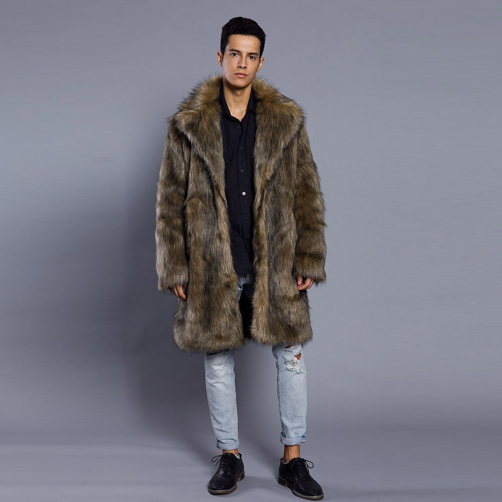 Herre varm tykk frakk jakke faux fur parka outwear cardigan motorsykkel sykkel frakk