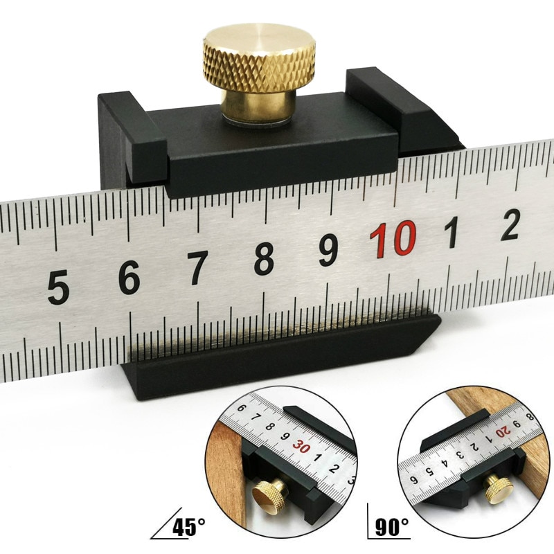 Stalen Liniaal Positionering Blok Stop Blok Houtbewerking Lijn Locator Diy Meten Vaste Stalen Liniaal W/300Mm Timmerwerk gereedschap