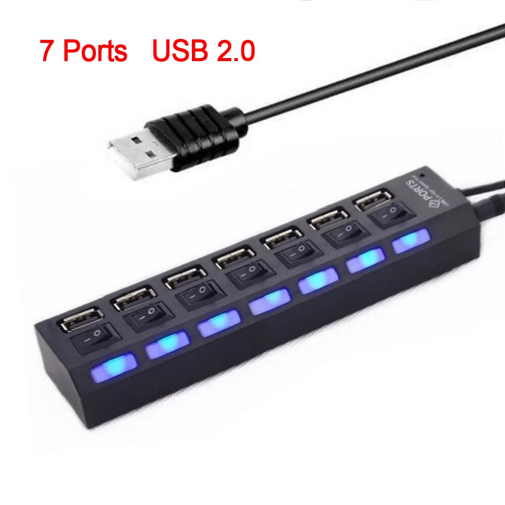 USB Hub 3.0 USB Splitter Multi USB 2.0 Hub 4/7 Port Expander Multi USB 3 Hab Use Power Adapter Computer Accessories Hub For PC: 7 Ports Balck 2.0