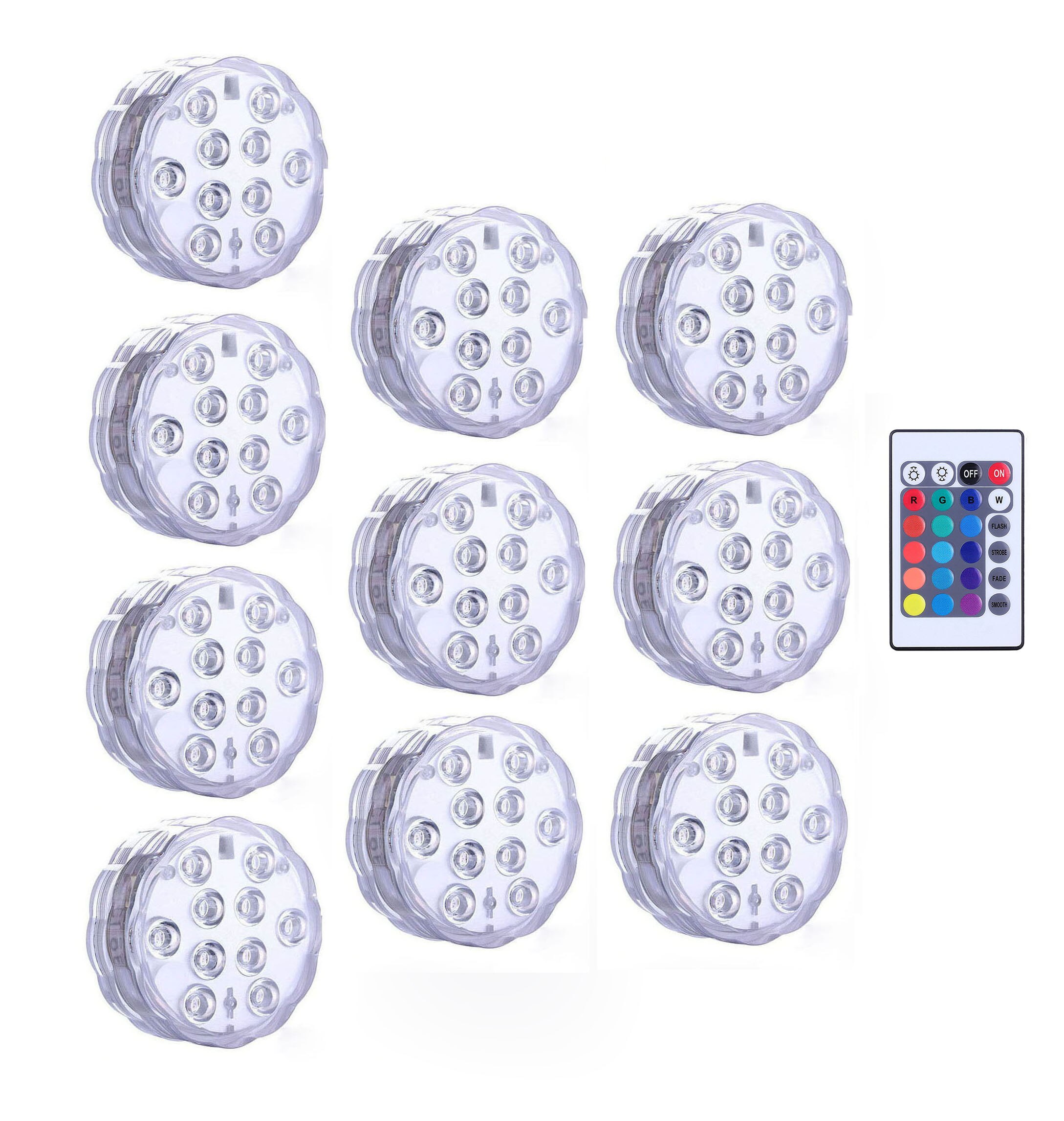 10 led piscina lâmpada de luz submersível rgb ip68 controle remoto à prova dwaterproof água luzes subaquáticas lagoa natação decorativa: 1 controller 10 Lamp